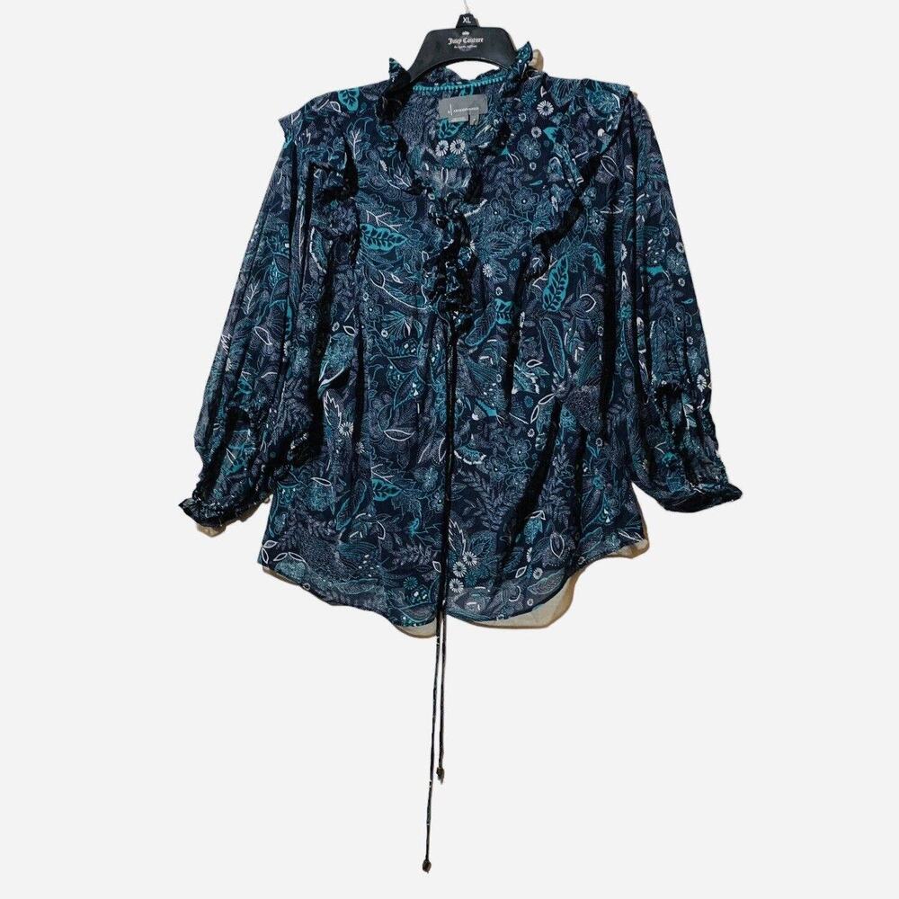 Anthropologie Haida Floral Peasant Blouse Navy Size M - Picture 2 of 7